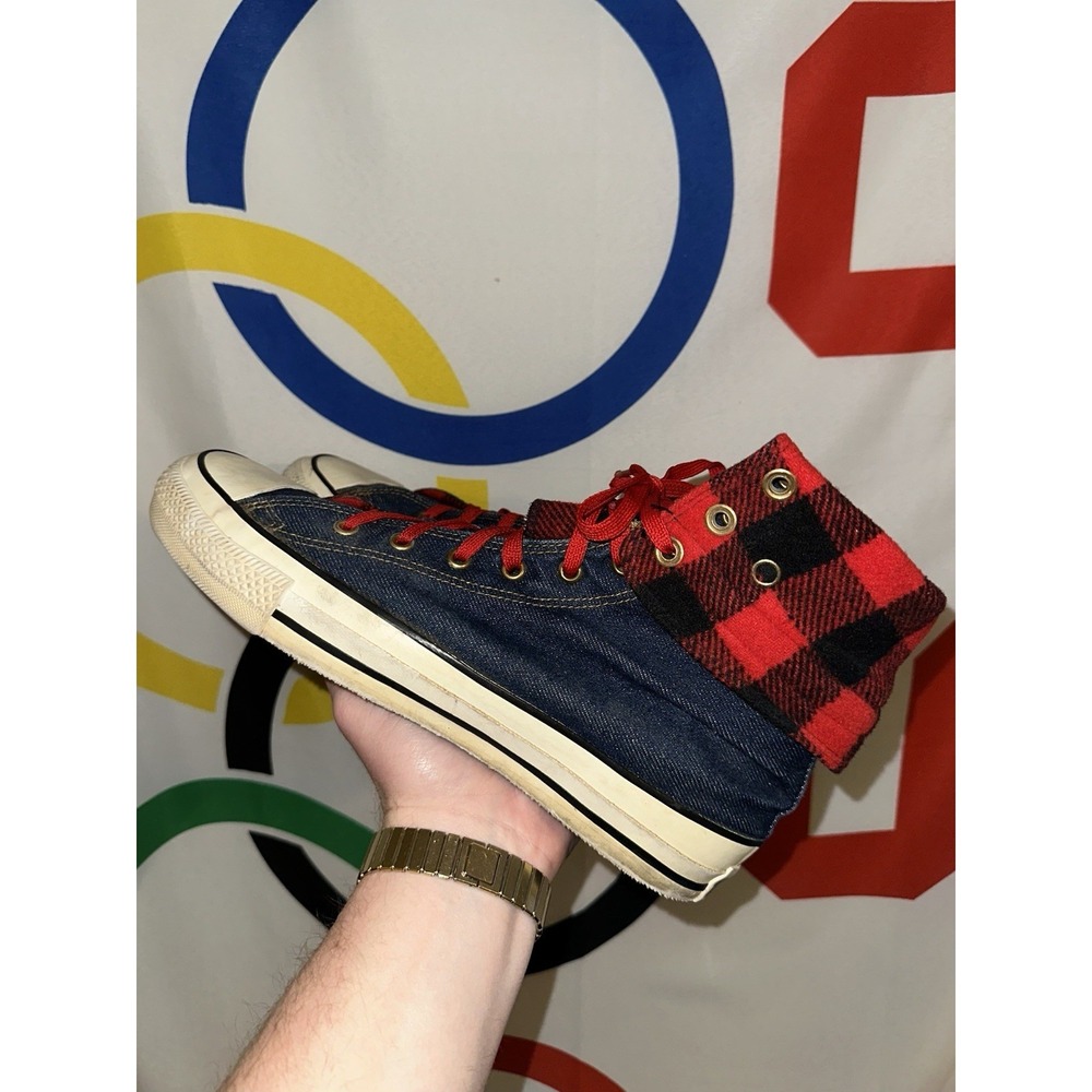 Converse NeeHi Calf High USA Made Denim Fold Plaid Sneaker Size 8 Chuck Taylor - Picture 4 of 8